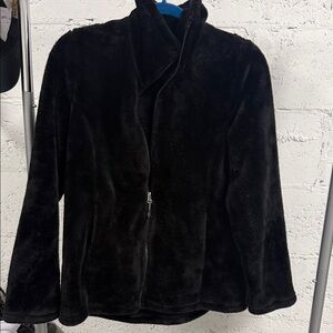 Black Faux Fur Jacket Super Soft Zip Up - Size Large - Great Condition